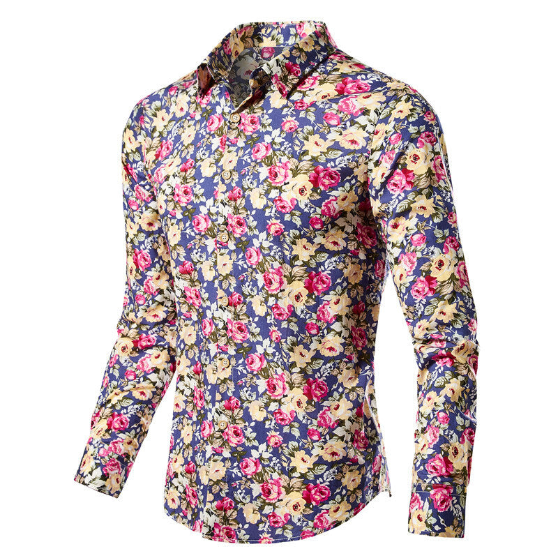 Men's Slim Fit Floral Shirt with Kent Collar and Full Button Placket