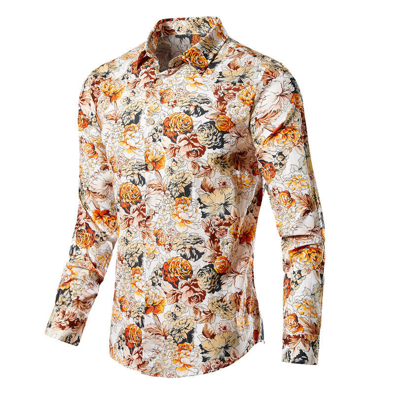 Men's Slim Fit Floral Shirt with Kent Collar and Full Button Placket