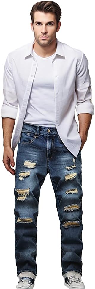 Jean déchiré pour homme à coupe slim