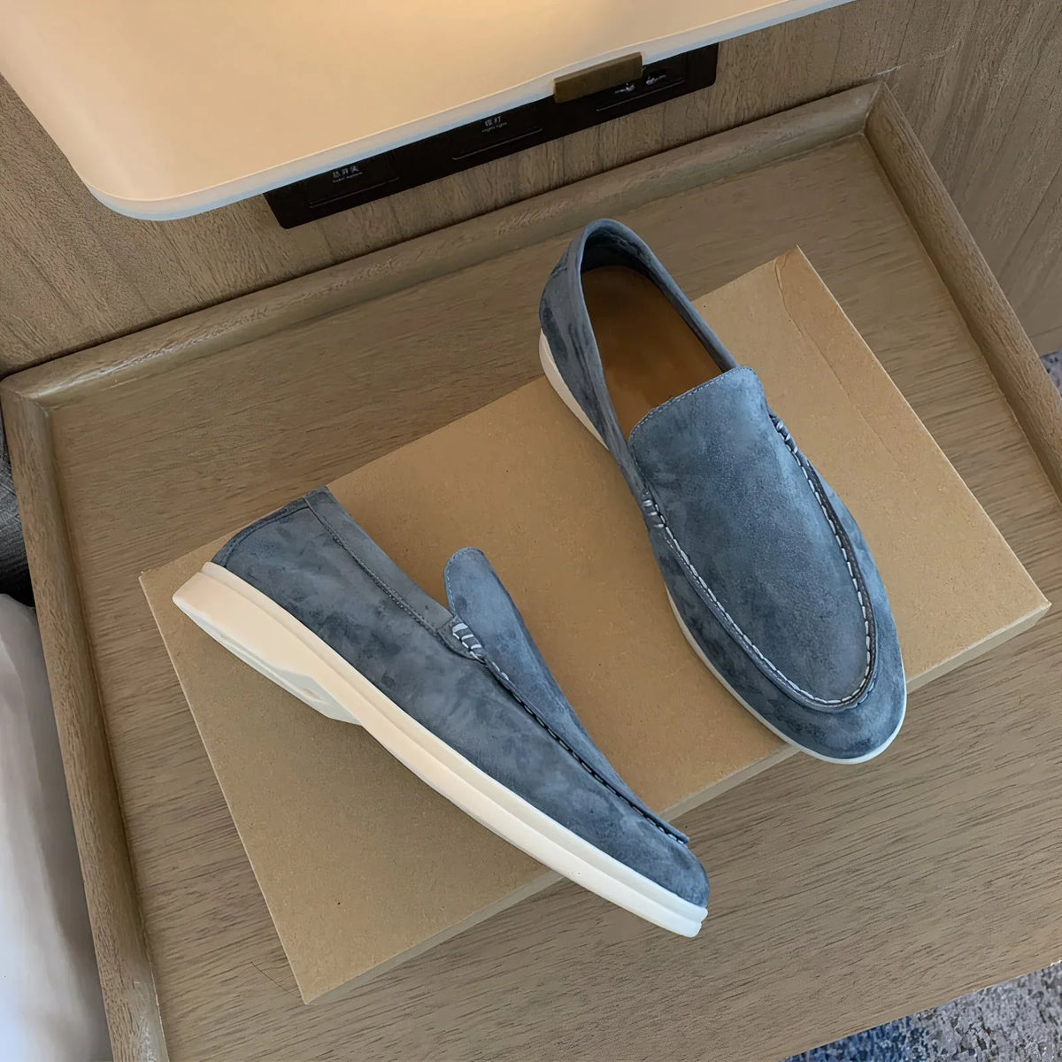 Men's Slip-On Loafers with White Sole and Contrast Stitching