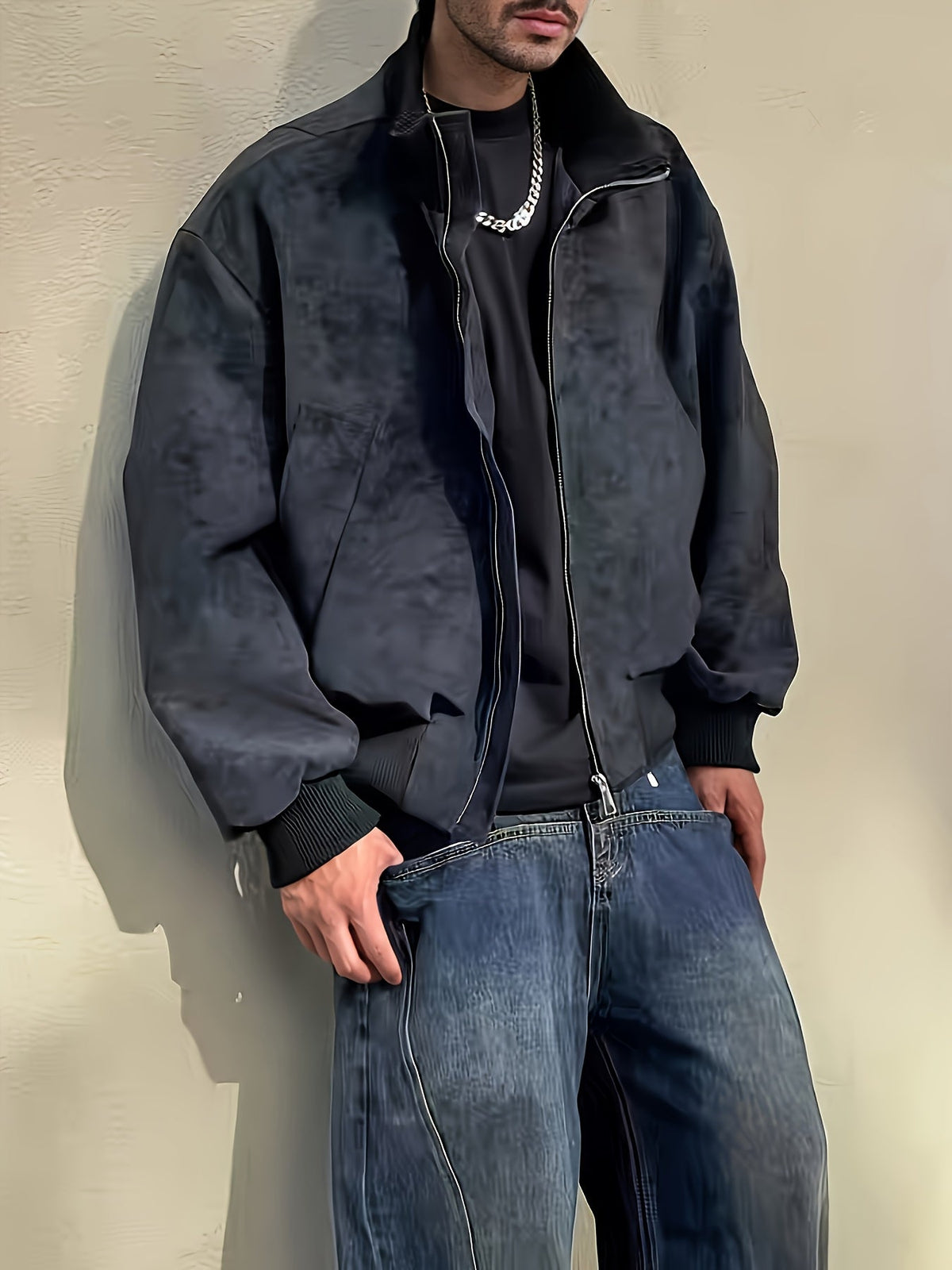 Blouson bomber pour homme à col montant et fermeture éclair - coupe streetwear décontractée