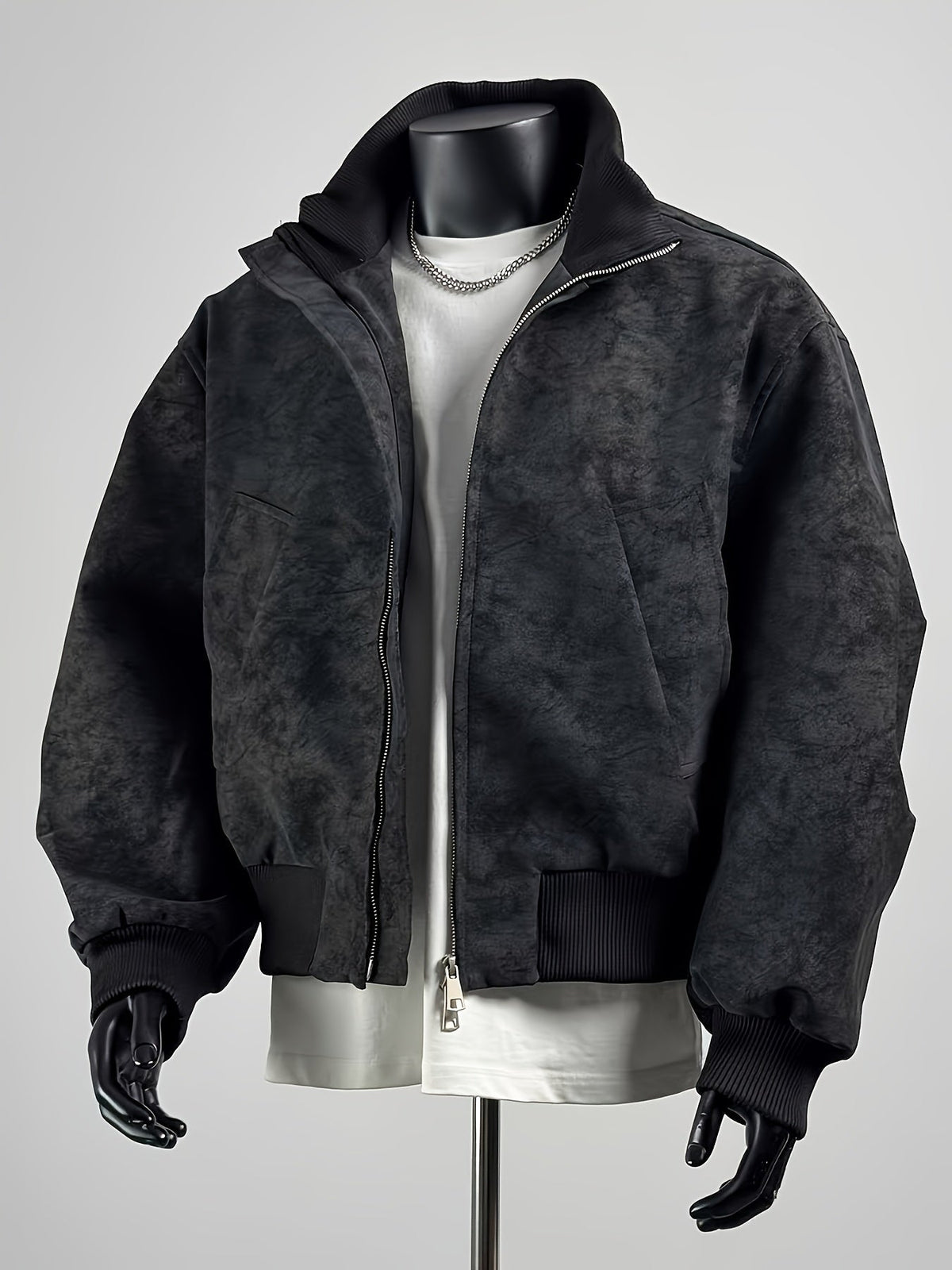 Blouson bomber pour homme à col montant et fermeture éclair - coupe streetwear décontractée