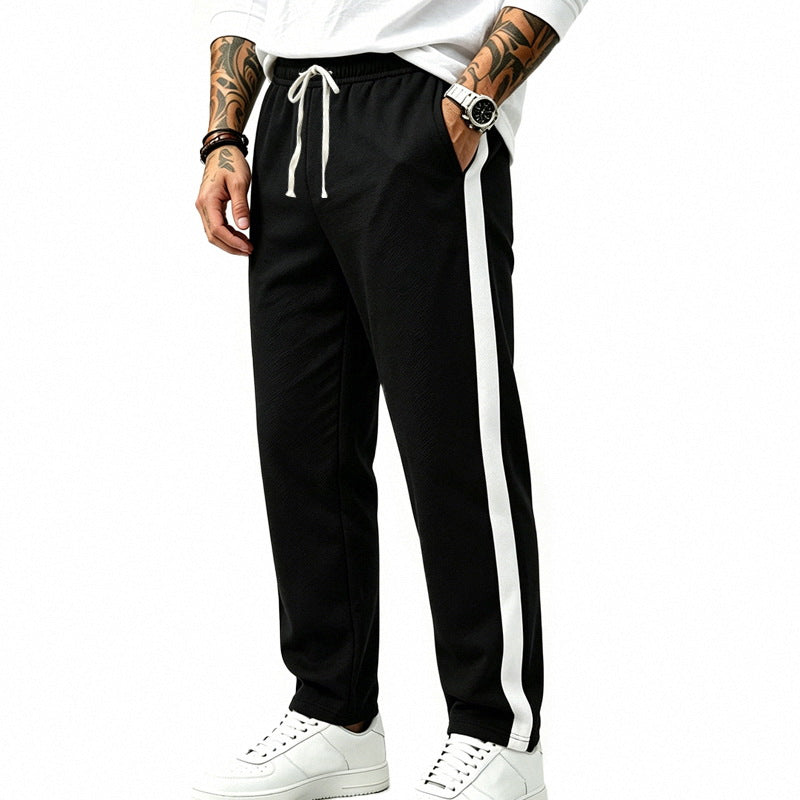 Men's Straight-Leg Athletic Track Pants with Side Contrast Stripe and Elastic Drawstring Waistband