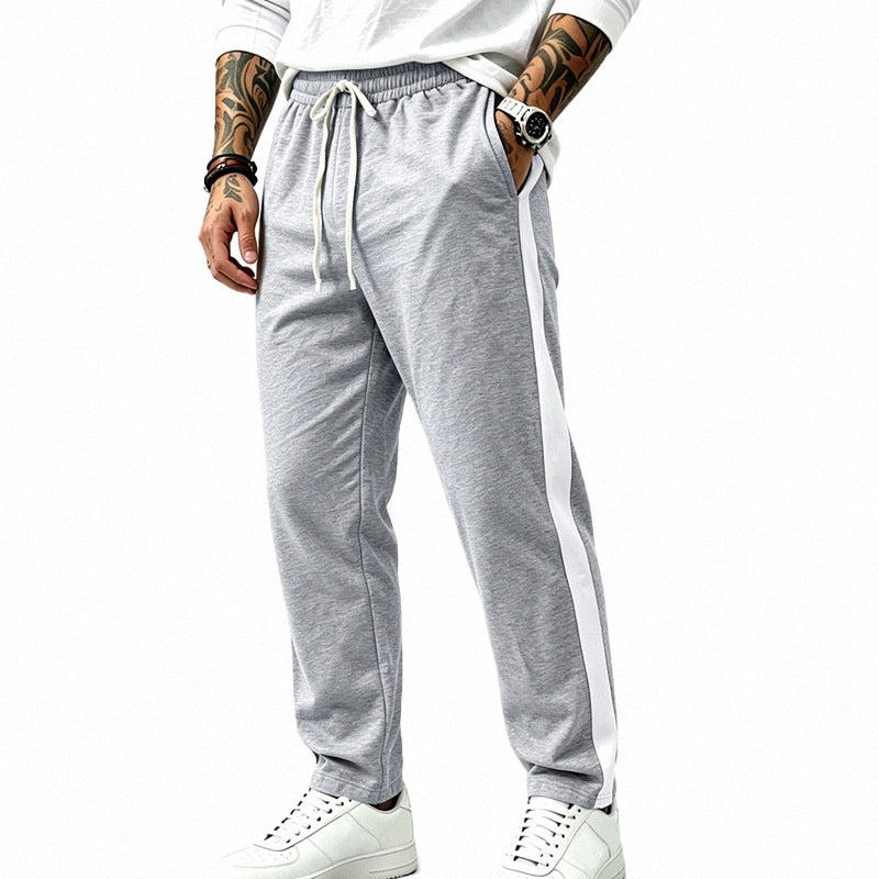 Men's Straight-Leg Athletic Track Pants with Side Contrast Stripe and Elastic Drawstring Waistband