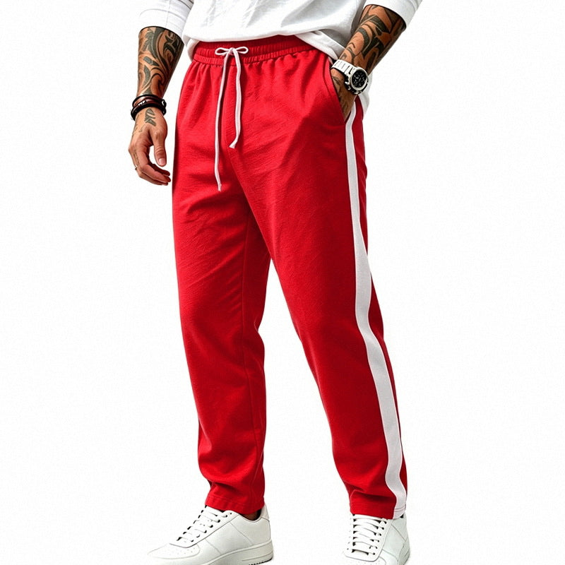 Men's Straight-Leg Athletic Track Pants with Side Contrast Stripe and Elastic Drawstring Waistband