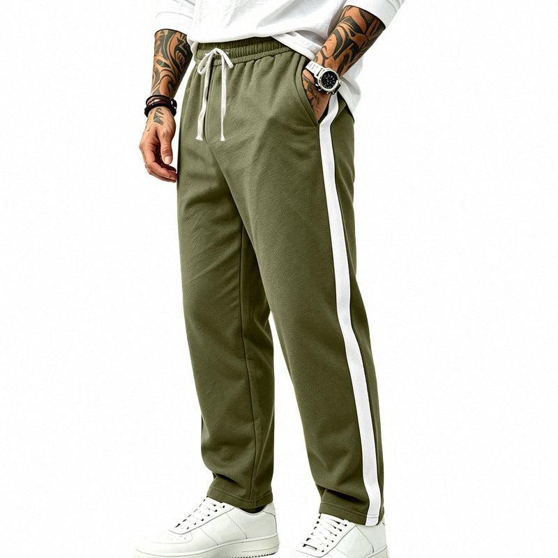 Men's Straight-Leg Athletic Track Pants with Side Contrast Stripe and Elastic Drawstring Waistband
