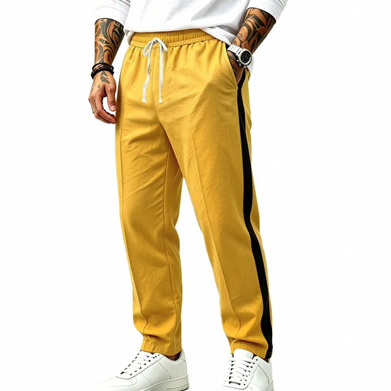 Men's Straight-Leg Athletic Track Pants with Side Contrast Stripe and Elastic Drawstring Waistband