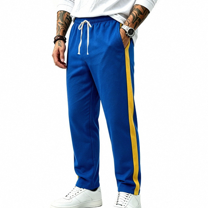 Men's Straight-Leg Athletic Track Pants with Side Contrast Stripe and Elastic Drawstring Waistband