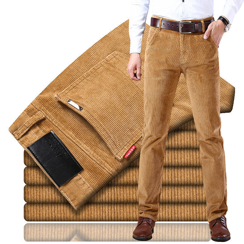 Pantalon habillé pour homme en velours côtelé extensible à jambes droites