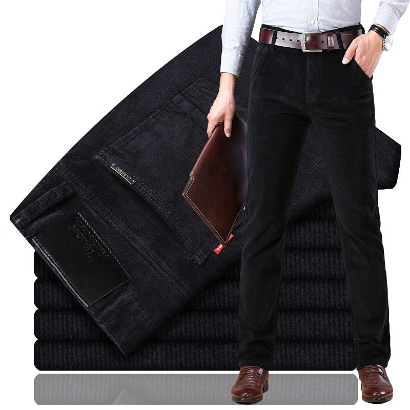 Pantalon habillé pour homme en velours côtelé extensible à jambes droites