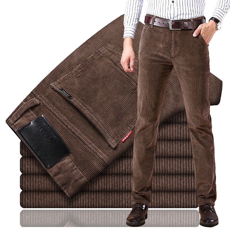 Pantalon habillé pour homme en velours côtelé extensible à jambes droites