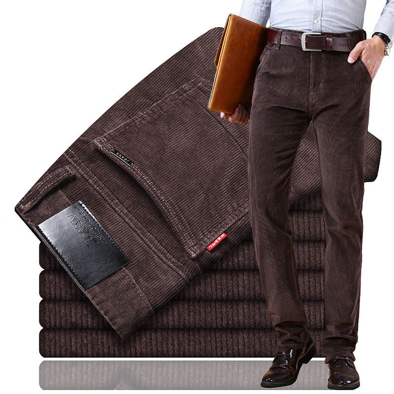 Pantalon habillé pour homme en velours côtelé extensible à jambes droites