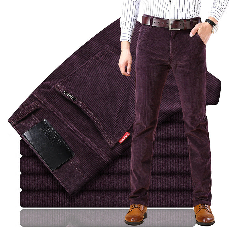 Pantalon habillé pour homme en velours côtelé extensible à jambes droites