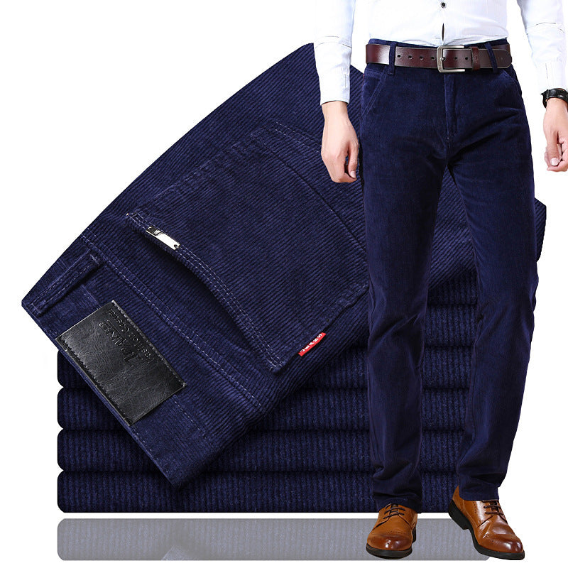 Pantalon habillé pour homme en velours côtelé extensible à jambes droites