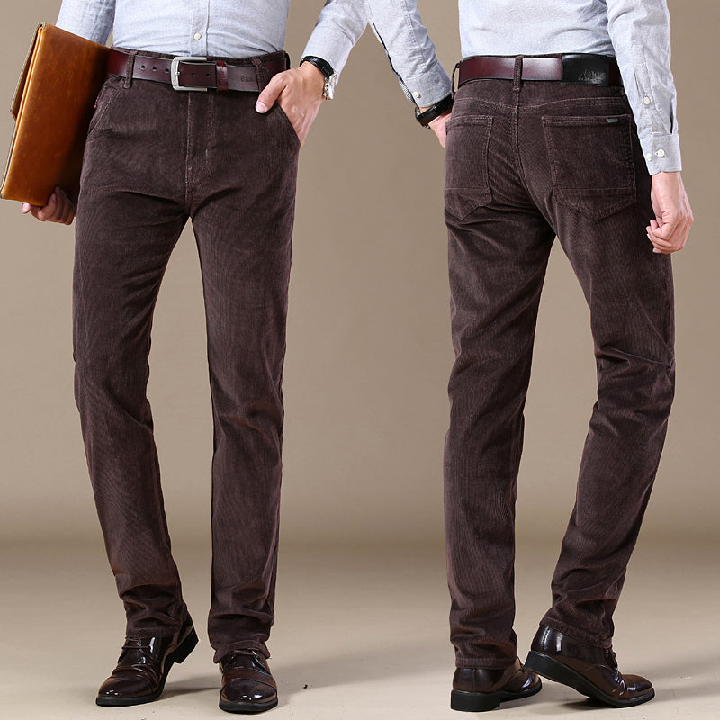 Pantalon habillé pour homme en velours côtelé extensible à jambes droites