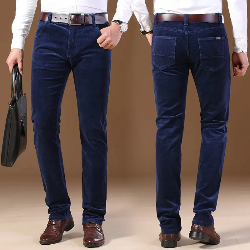 Pantalon habillé pour homme en velours côtelé extensible à jambes droites
