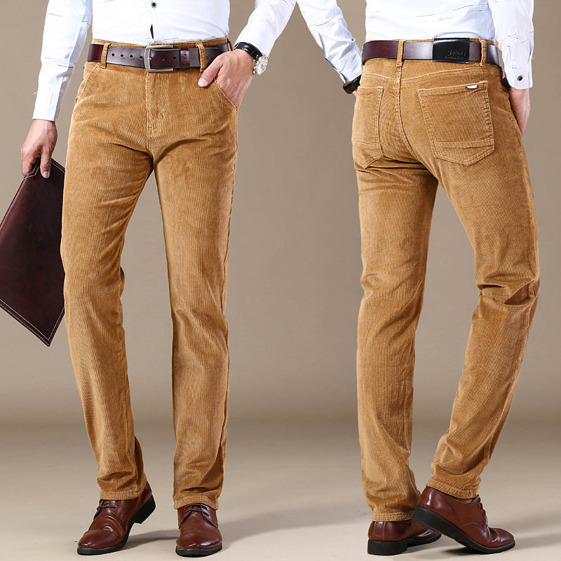 Pantalon habillé pour homme en velours côtelé extensible à jambes droites