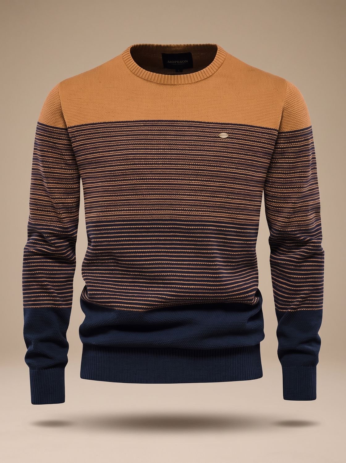 Men's Striped Colorblock Crewneck Knit Pullover Sweater
