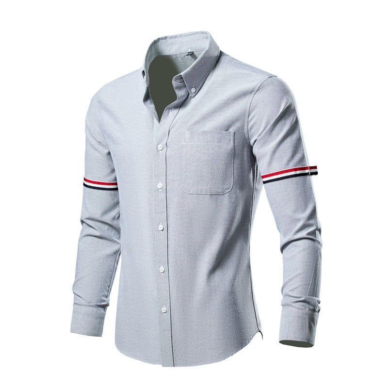 Men's Tailored Oxford Business Shirt with Button-Down Collar, Chest Pocket, and Distinctive Cuff Detail