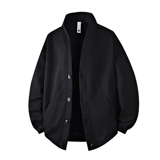 Veste cardigan en maille texturée pour homme, avec patte de boutonnage complète et poches plaquées
