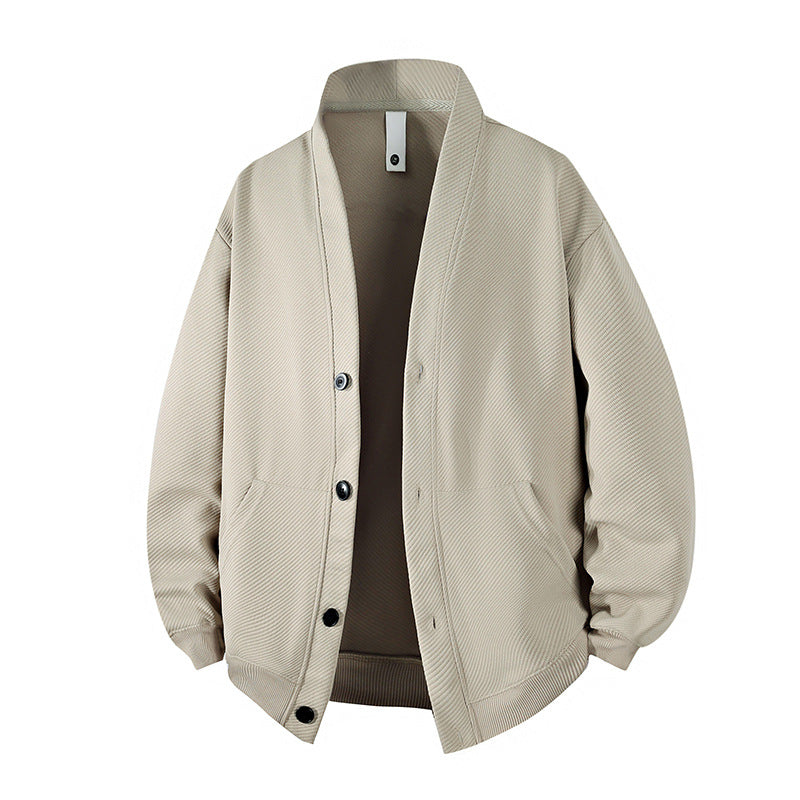 Men's Textured Knit Cardigan Jacket with Full Button Placket and Patch Pockets