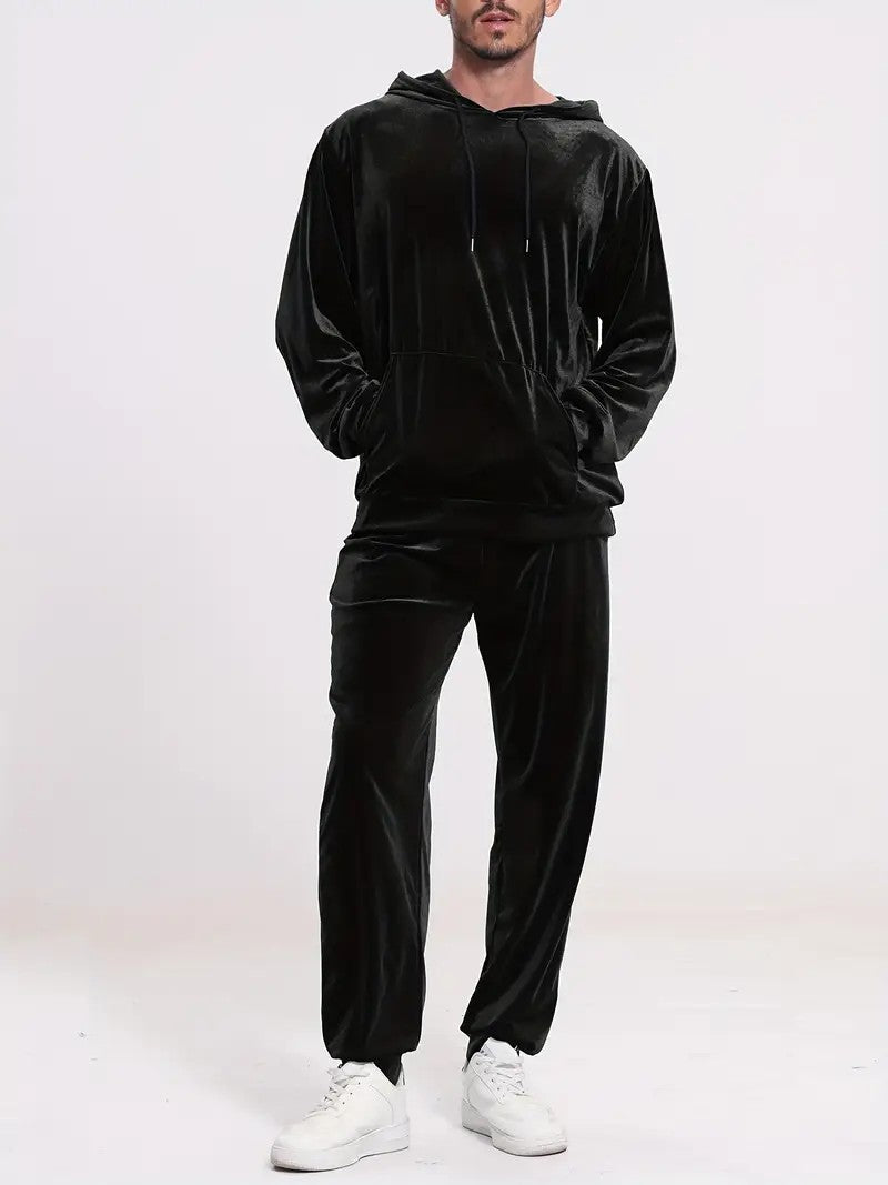 Men's Velour Tracksuit with Hoodie and Casual Joggers