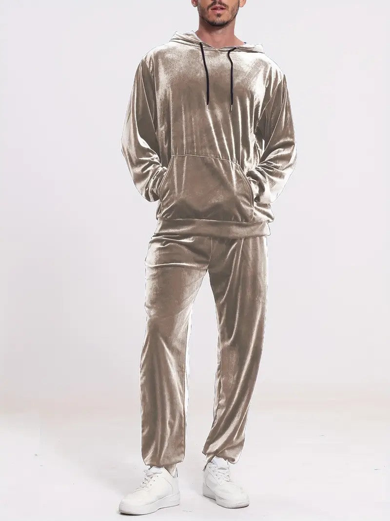 Men's Velour Tracksuit with Hoodie and Casual Joggers