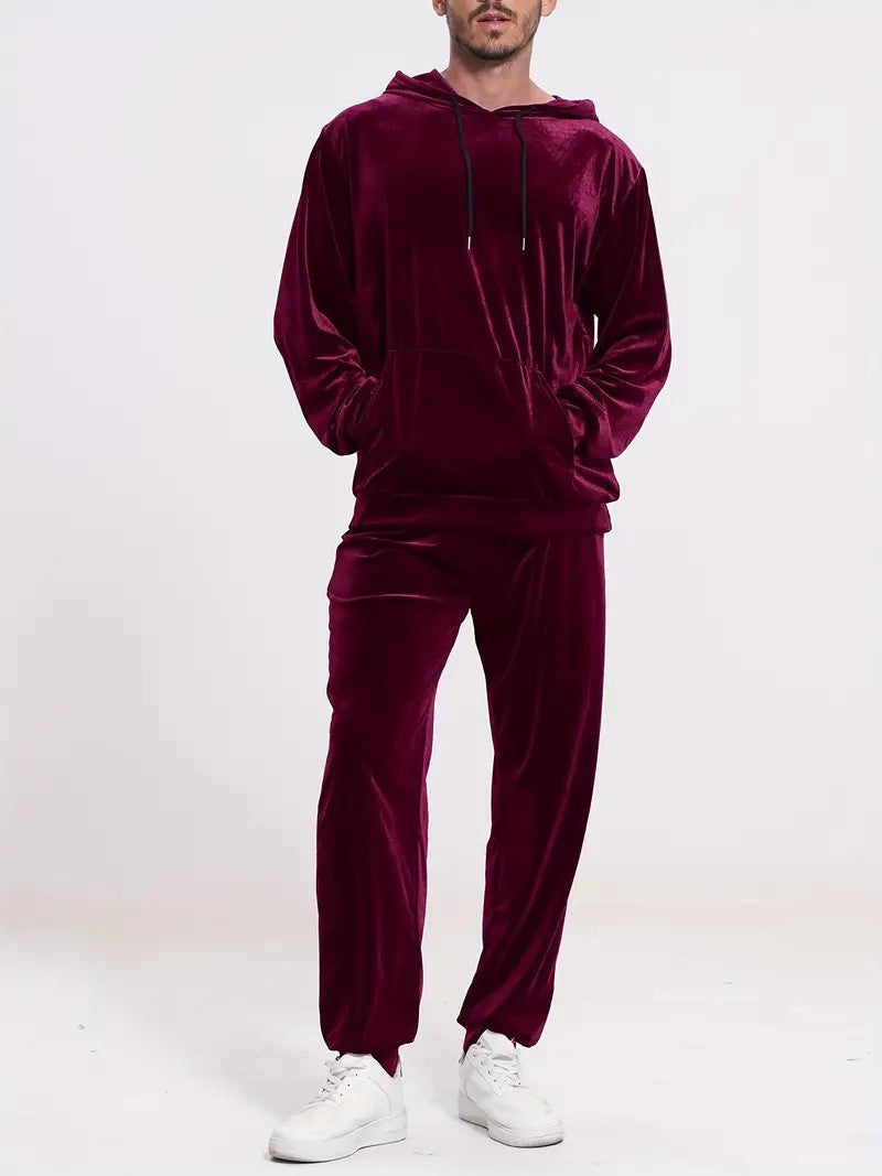 Men's Velour Tracksuit with Hoodie and Casual Joggers