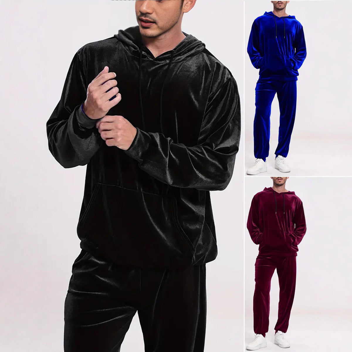 Men's Velour Tracksuit with Hoodie and Casual Joggers