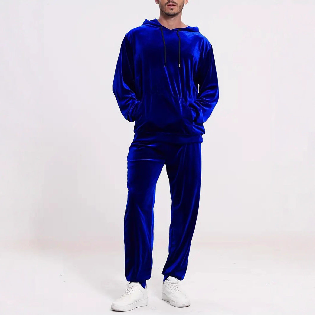 Men's Velour Tracksuit with Hoodie and Casual Joggers