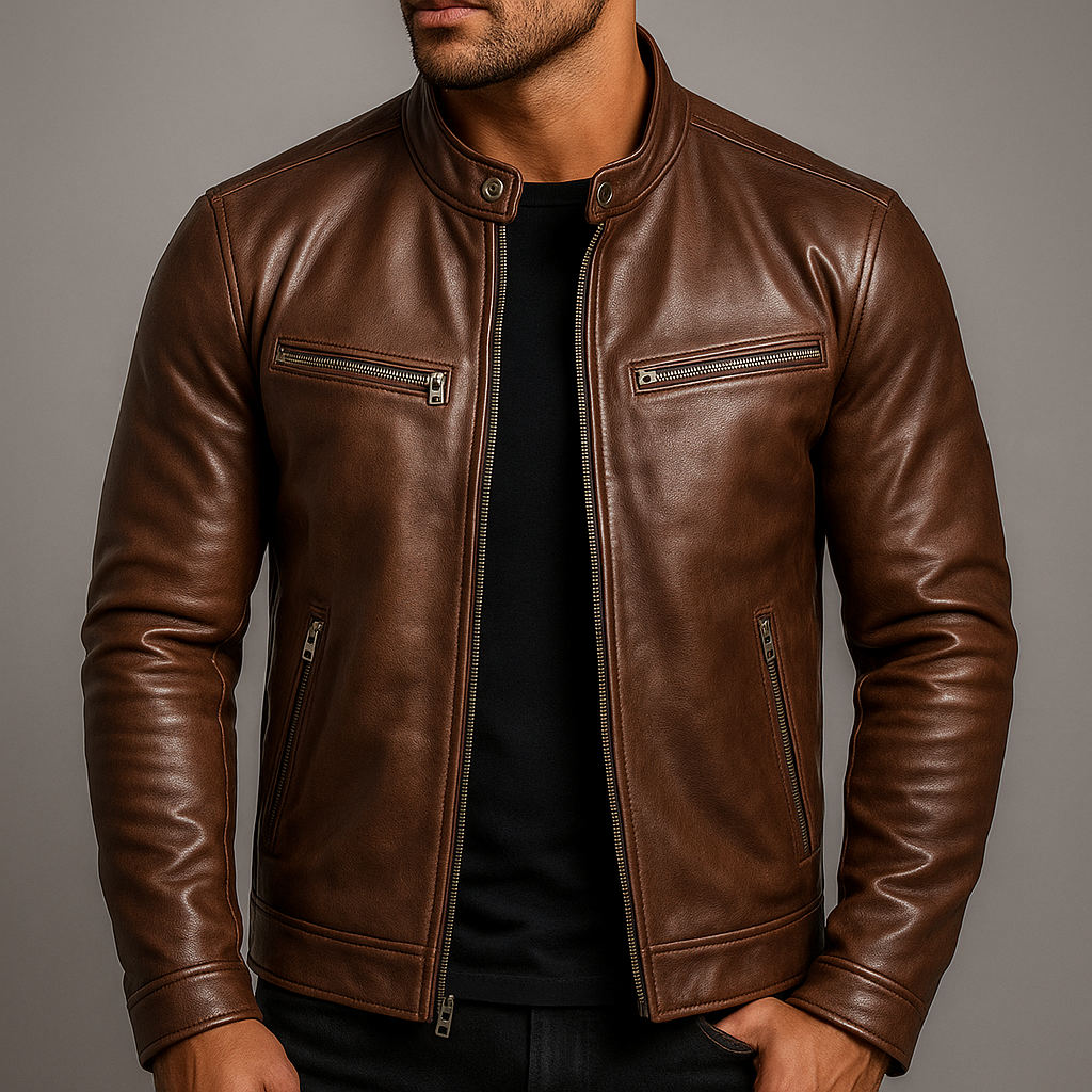 Veste vintage pour homme en cuir PU – veste classique rétro de motard