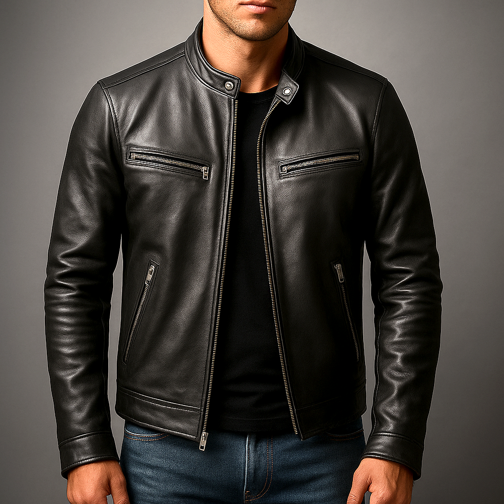 Veste vintage pour homme en cuir PU – veste classique rétro de motard