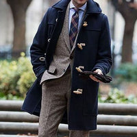 Men's Wool Hooded Toggle-Closure Long Overcoat