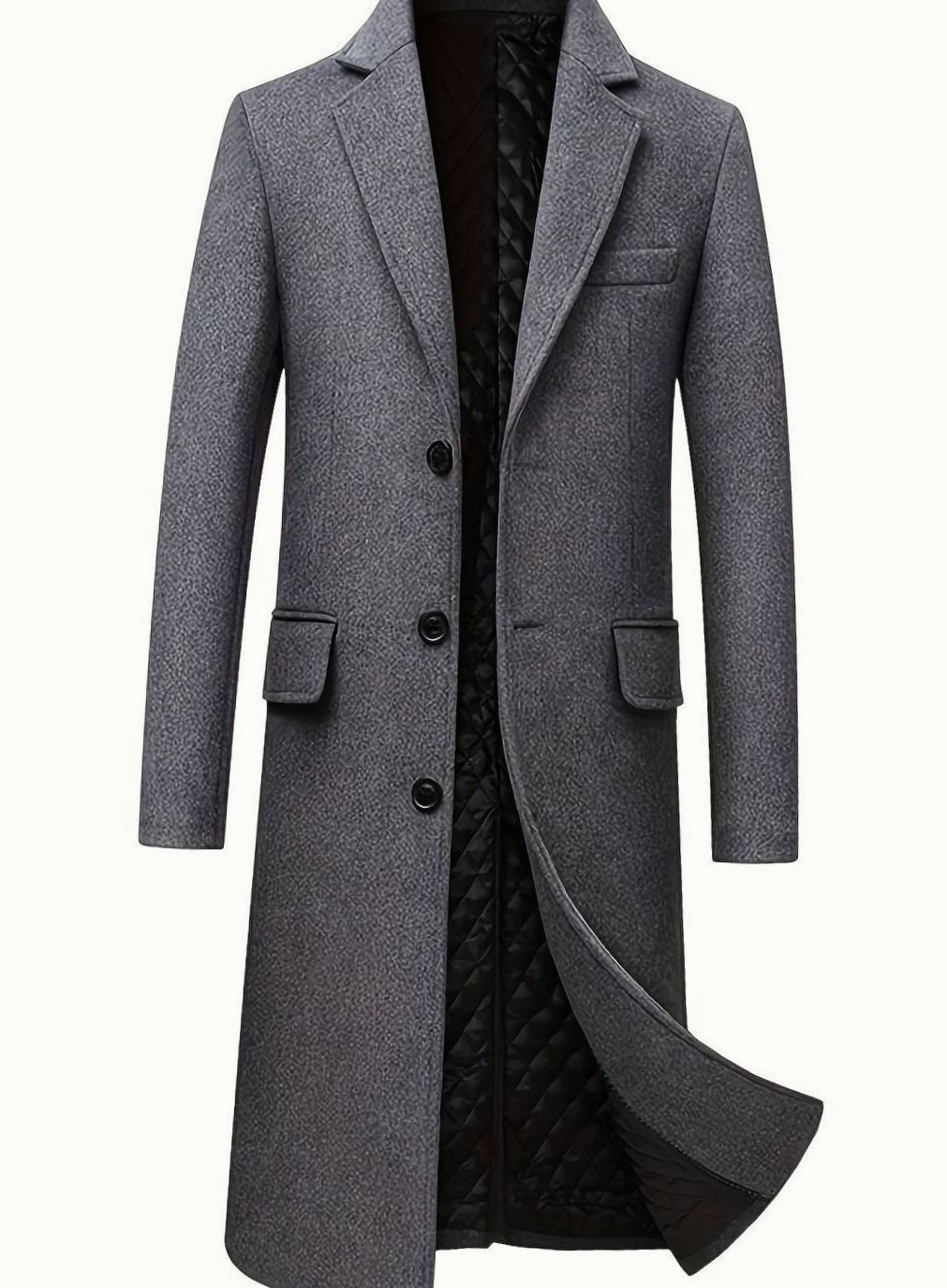 Long trench-coat pour hommes en laine, à coupe ajustée et boutonnage devant