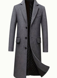 Long trench-coat pour hommes en laine, à coupe ajustée et boutonnage devant