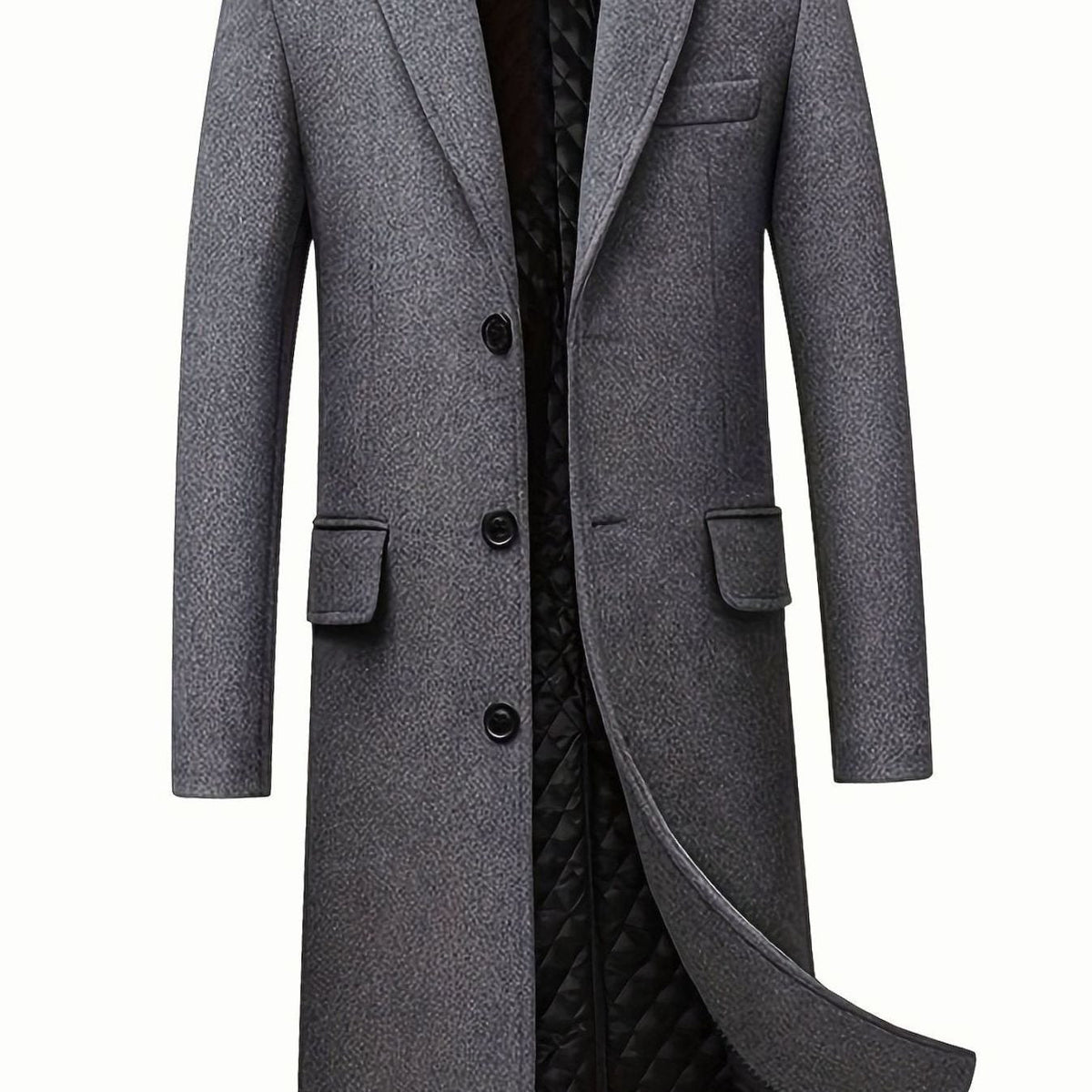 Long trench-coat pour hommes en laine, à coupe ajustée et boutonnage devant