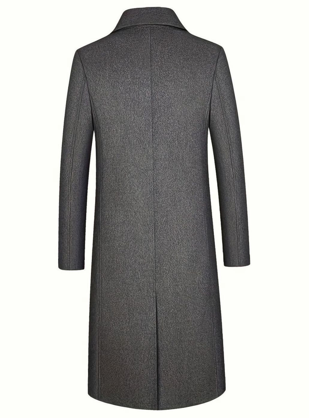 Long trench-coat pour hommes en laine, à coupe ajustée et boutonnage devant