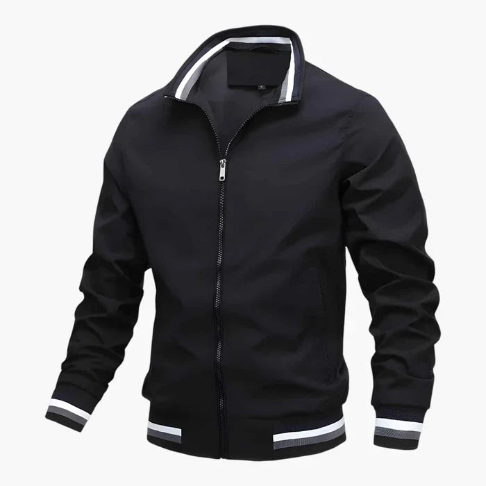 Blouson bomber pour homme à fermeture éclair et ourlet rayé