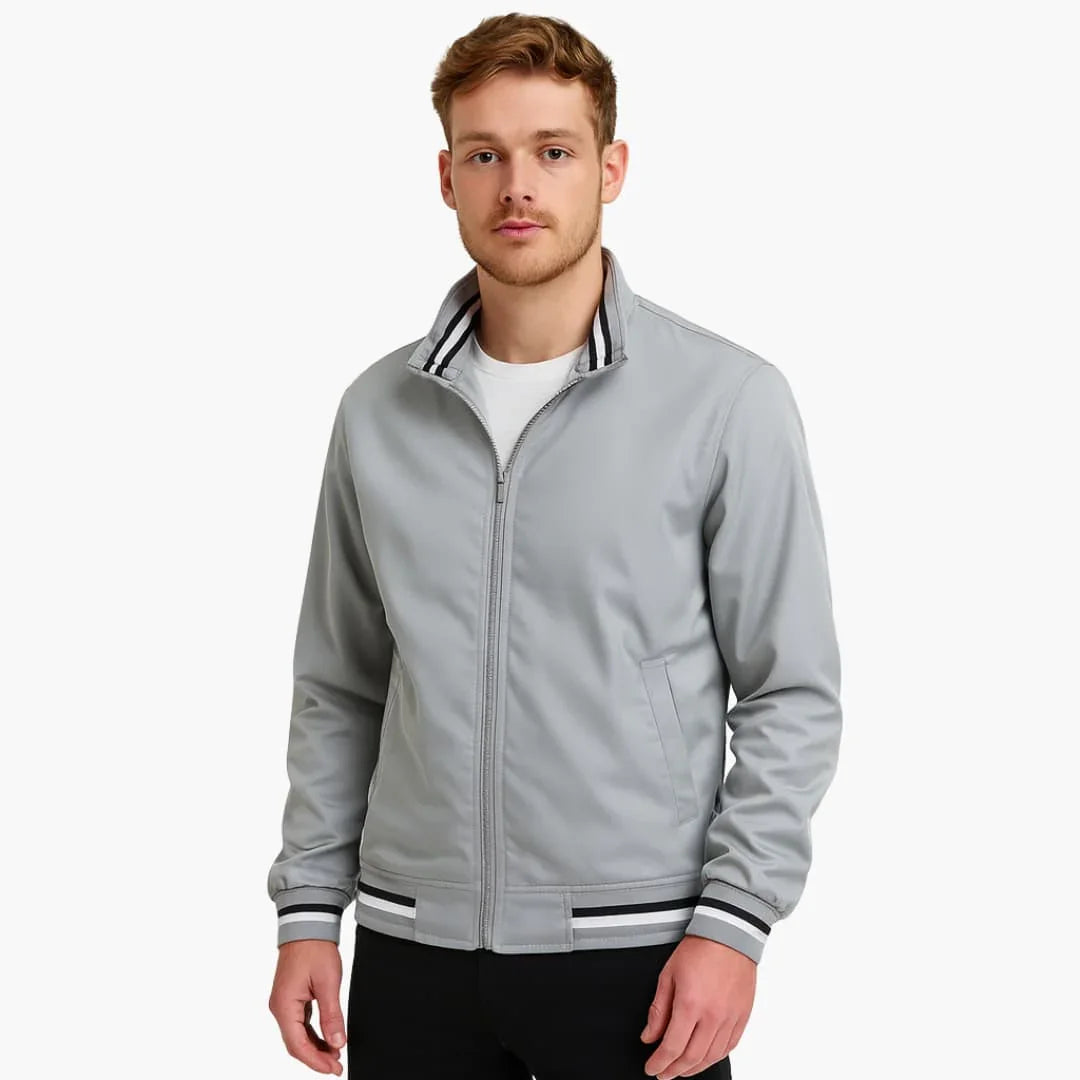 Blouson bomber pour homme à fermeture éclair et ourlet rayé