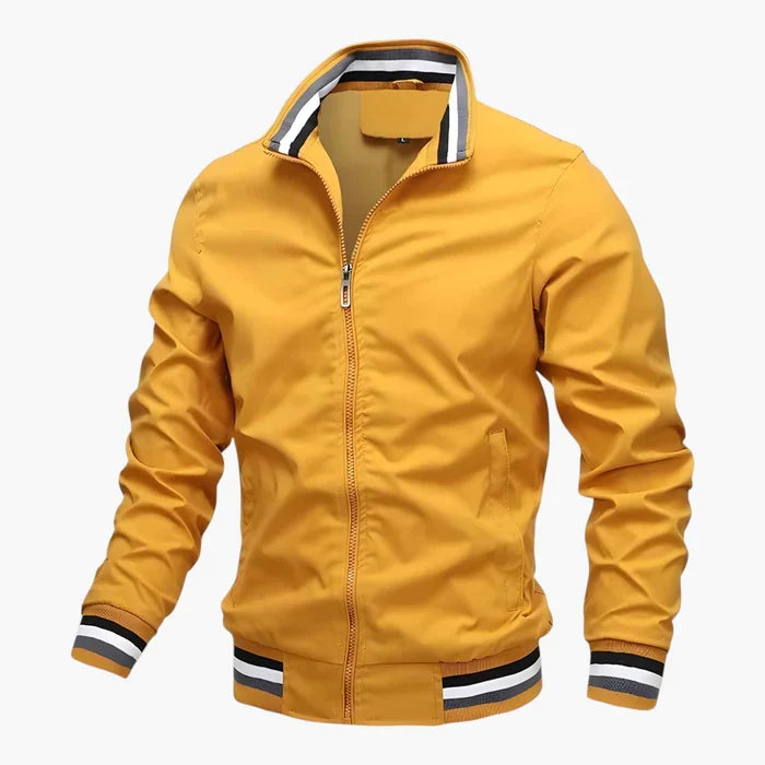 Blouson bomber pour homme à fermeture éclair et ourlet rayé