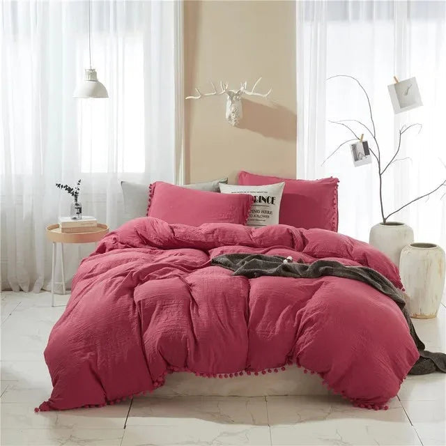 Minimalist Nordic Pom-Pom Quilt Bedding Set