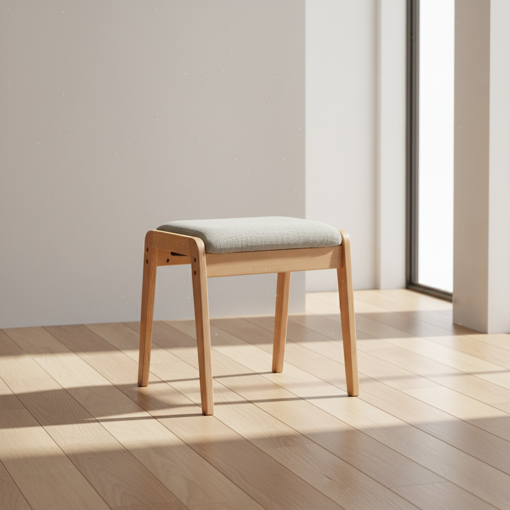 Tabouret de coiffeuse rectangulaire minimaliste moderne en bois massif et lin pour chambre