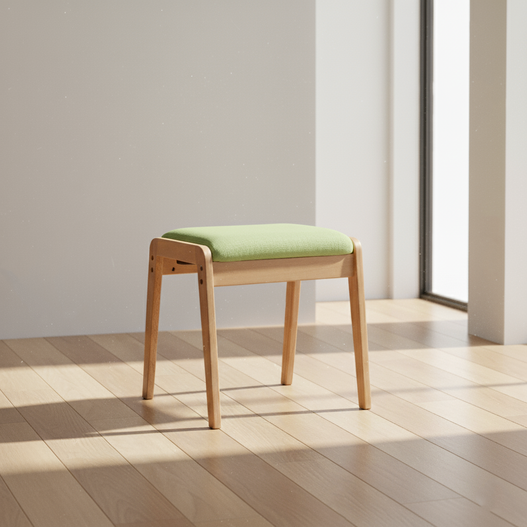 Tabouret de coiffeuse rectangulaire minimaliste moderne en bois massif et lin pour chambre