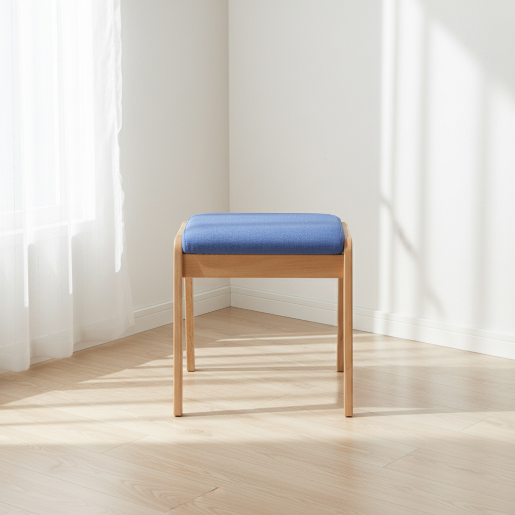 Tabouret de coiffeuse rectangulaire minimaliste moderne en bois massif et lin pour chambre