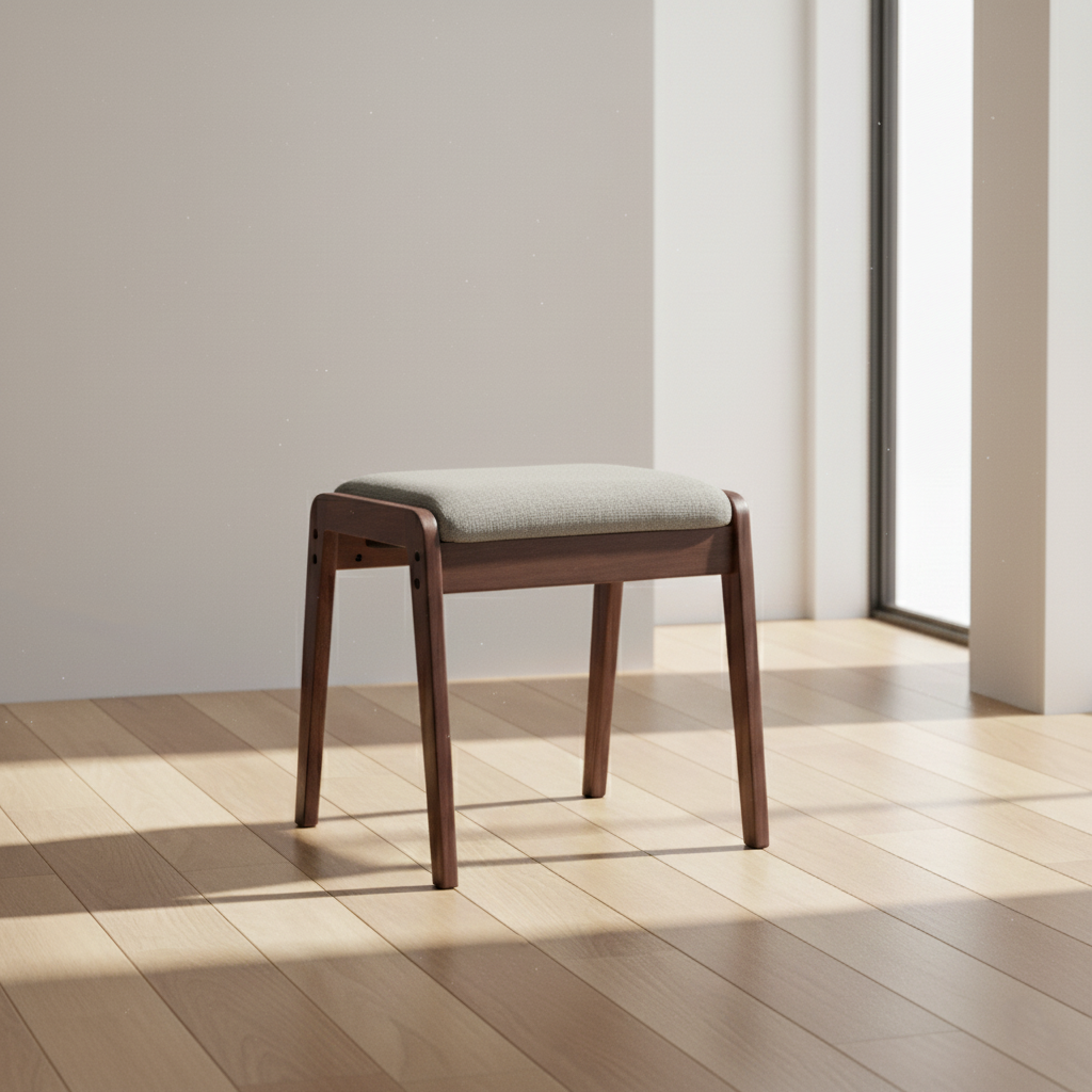 Tabouret de coiffeuse rectangulaire minimaliste moderne en bois massif et lin pour chambre