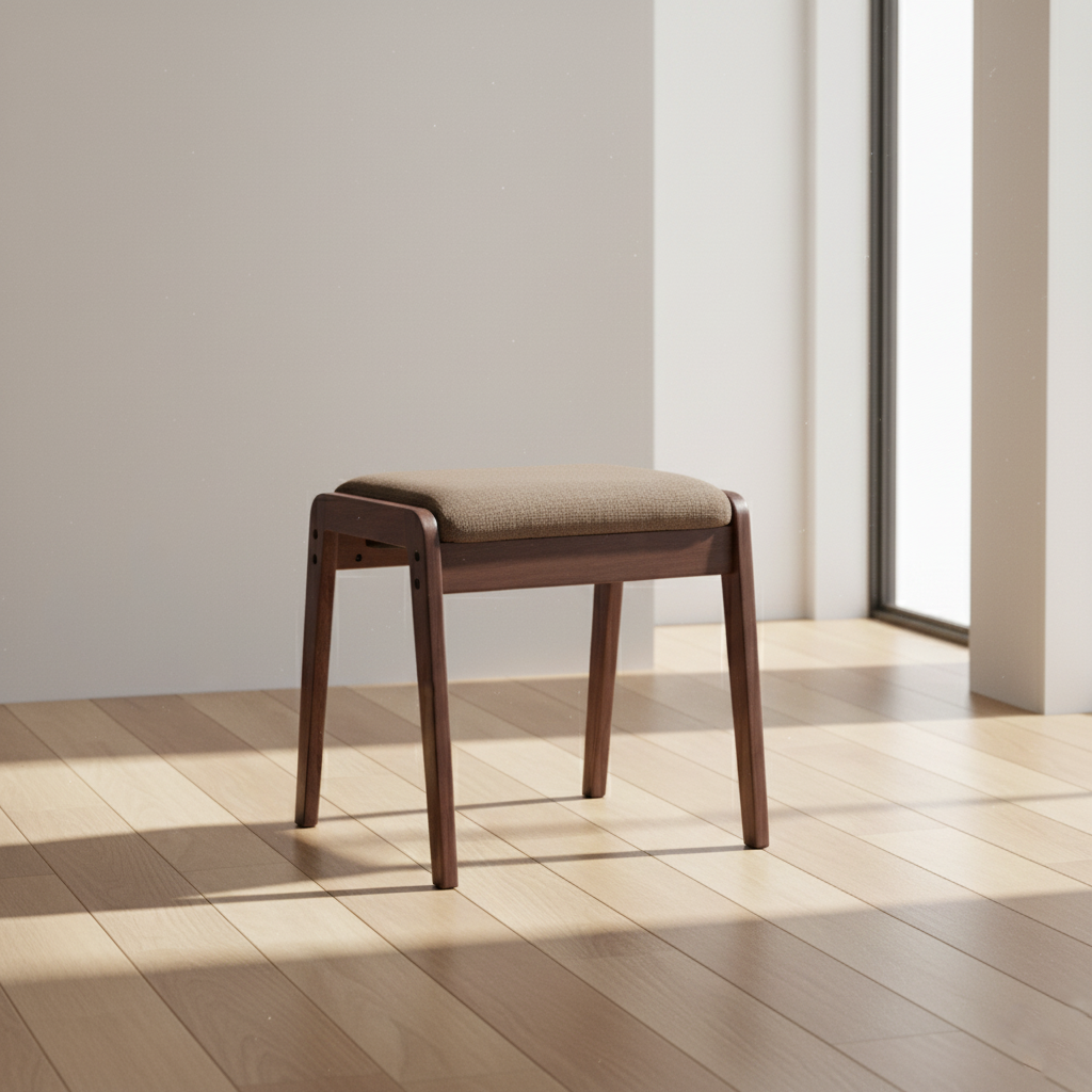 Tabouret de coiffeuse rectangulaire minimaliste moderne en bois massif et lin pour chambre