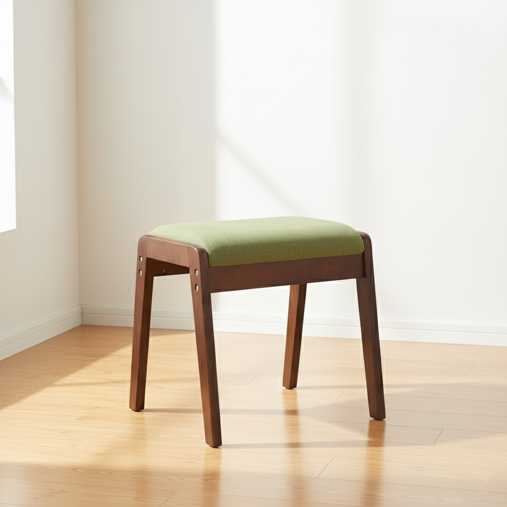 Tabouret de coiffeuse rectangulaire minimaliste moderne en bois massif et lin pour chambre