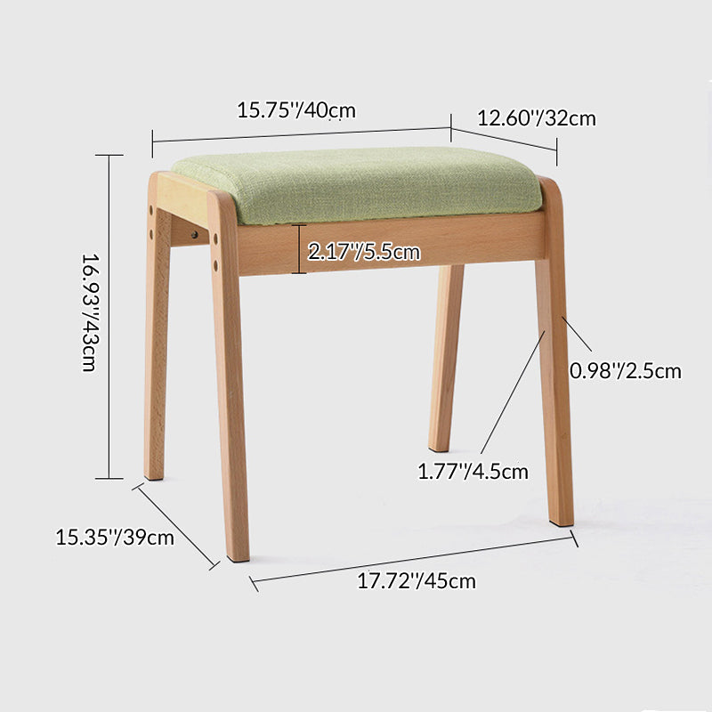 Tabouret de coiffeuse rectangulaire minimaliste moderne en bois massif et lin pour chambre