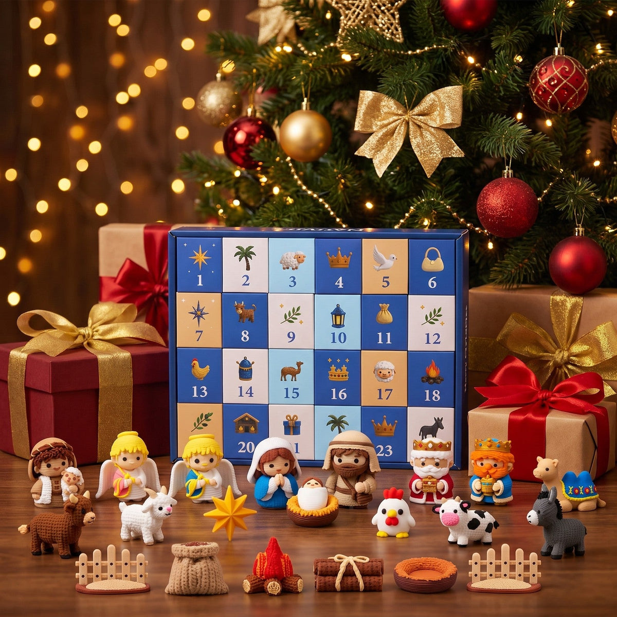 Nativity Scene Advent Calendar, 24 Numbered Doors with 3D Printed Figures