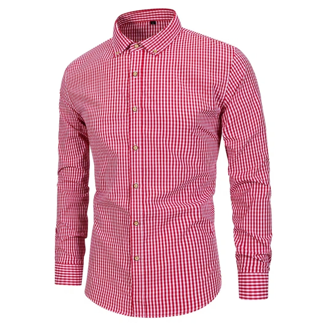 Oktoberfest Plaid Long-Sleeve Button-Up Shirt